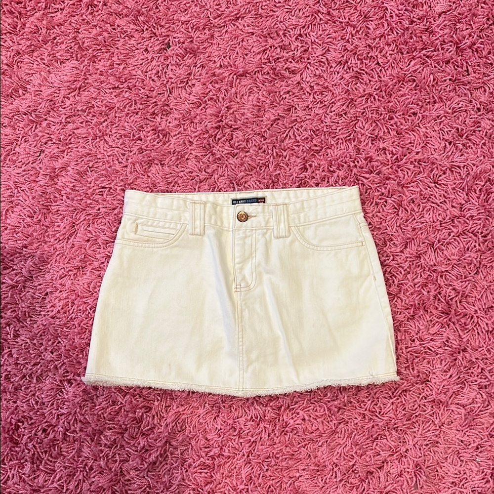 Low rise white jean skirt